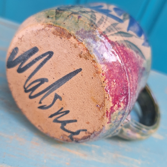 Blue Iris Pottery Clay Handmade Mug Glazed Color Swirl Signed by Artist Cup - Picture 5 of 16